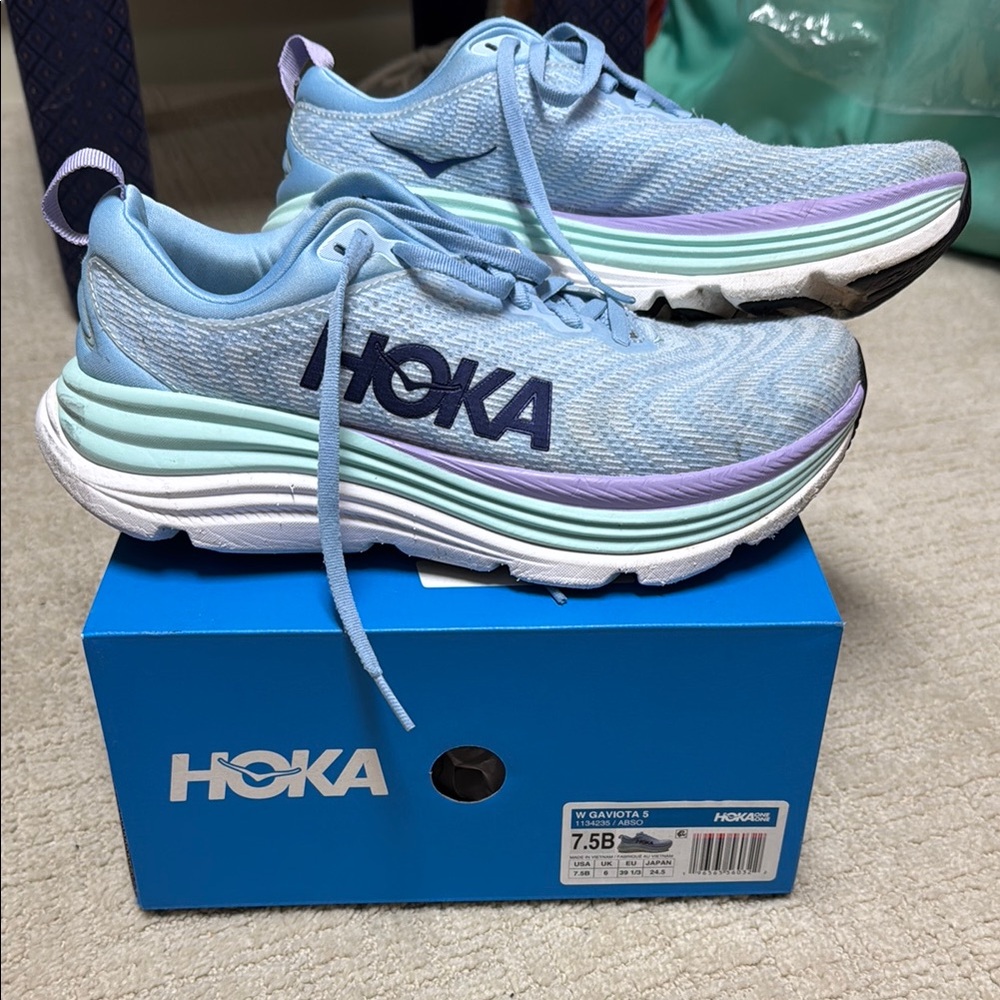 Hoka Light Blue and Lavender Athletic Shoes